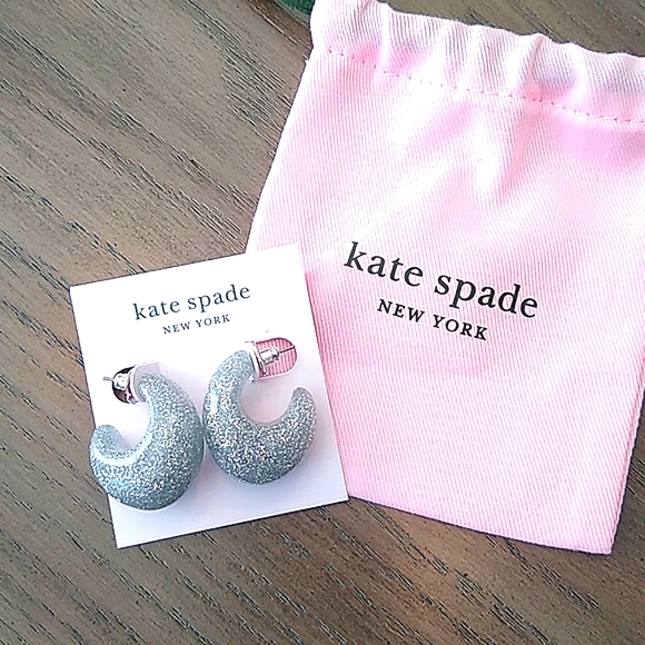 NEW Kate Spade Glitter Huggie Earrings in Silver - Picture 4 of 6